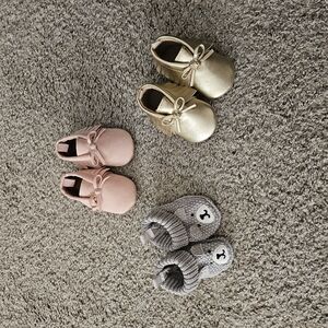 Gold, Pink, and Gray Kids Shoes Set 0-3M